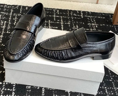 Eel Skin Soft Leather Loafers Black