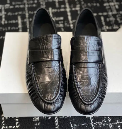 Eel Skin Soft Leather Loafers Black