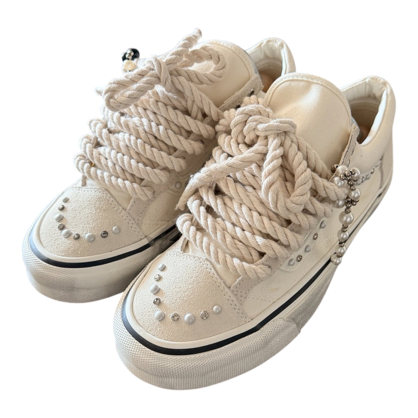 Custom Peal White Rope Lace Vans