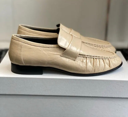 Eel Skin Soft Leather Loafers Grey
