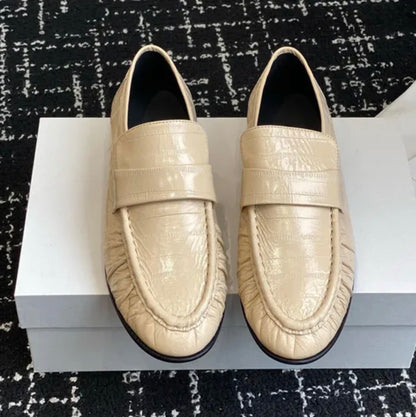 Eel Skin Soft Leather Loafers Grey