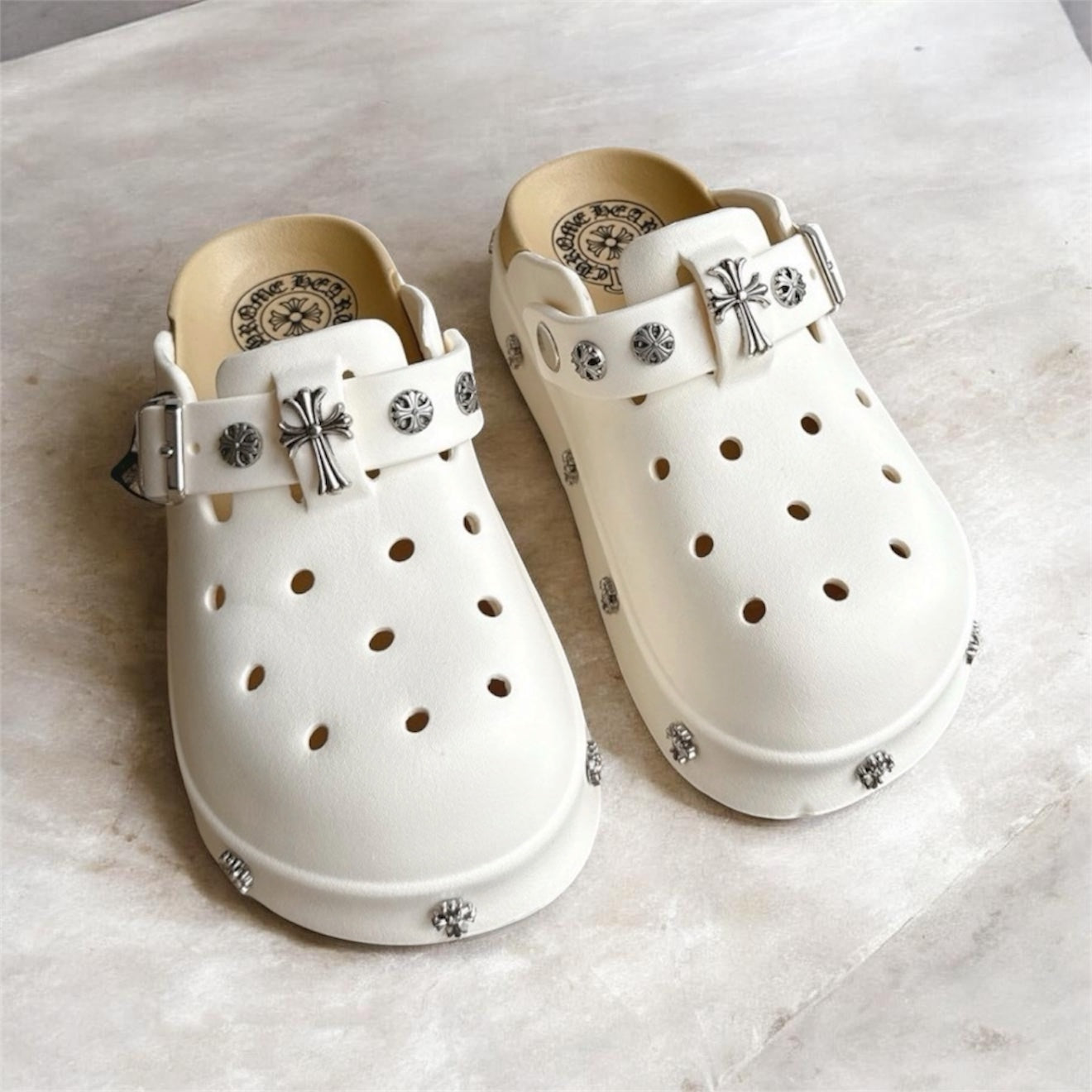 Platform Chrome Hearts Sandals (white)