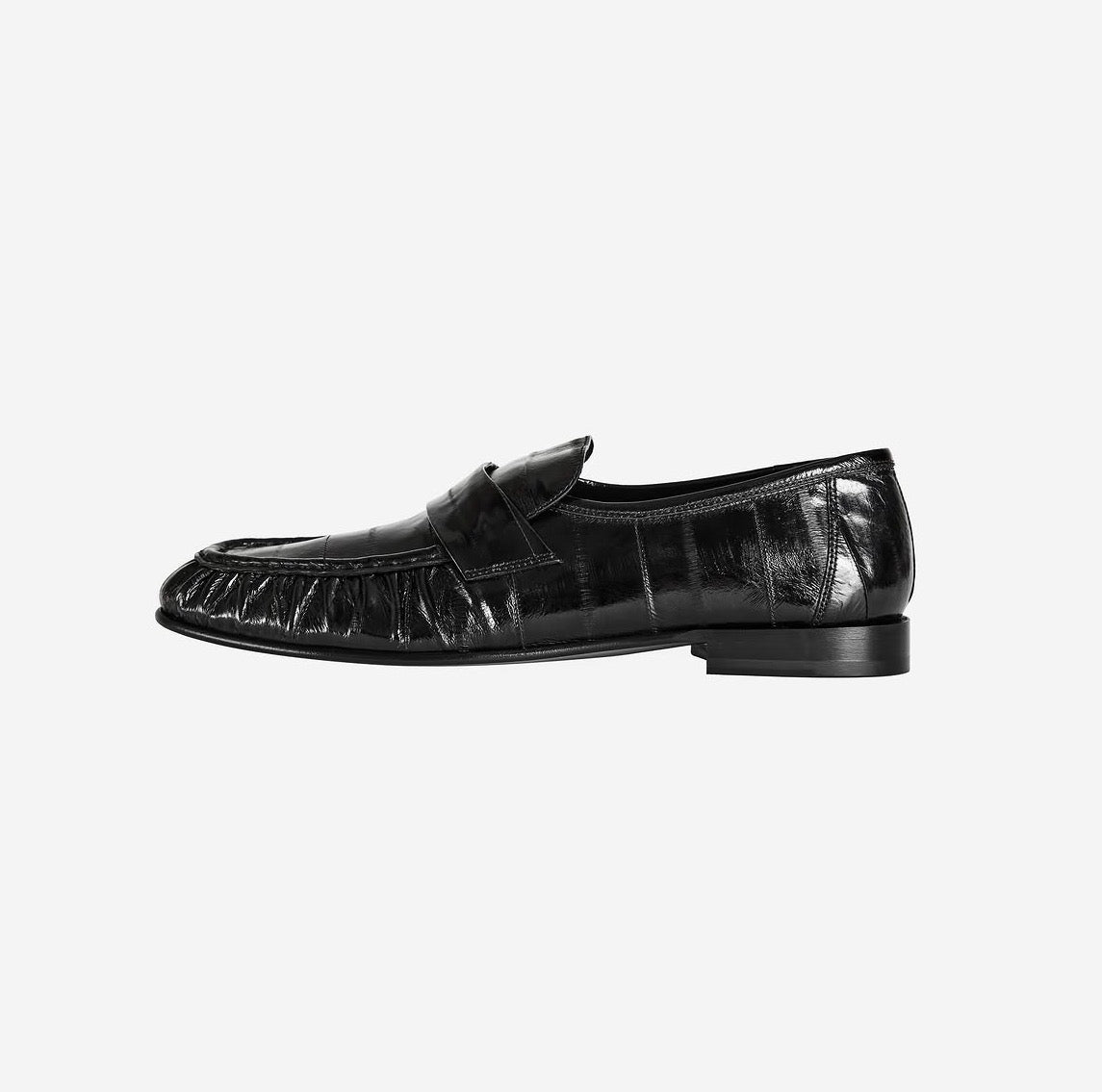 Eel Skin Soft Leather Loafers Black