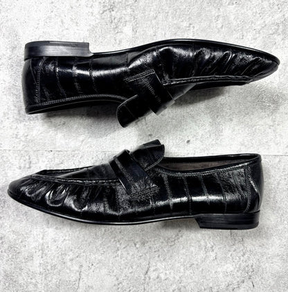 Eel Skin Soft Leather Loafers Black