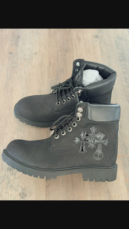 Black Chrome Hearts Timberlands Boots